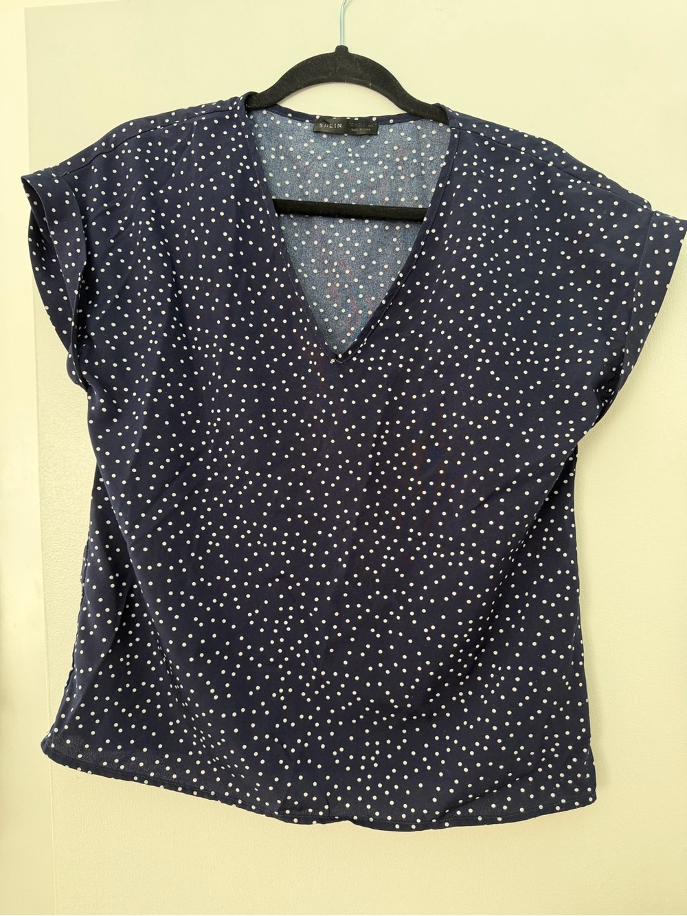 SHEIN Navy V-Neck Dot Print Blouse